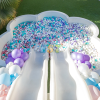 Piscina de Pelotas Blanca para Niños, Piscina de Pelotas Suave con Tobogán, Piscina de Pelotas con Forma de Flor para Niños Pequeños