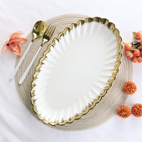 Assiettes et bols en porcelaine blanche de luxe avec bord doré, ensembles de vaisselle en céramique pour mariages