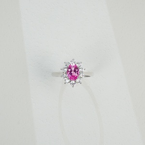 925 Sterling Silver Oval Cut Lab Pink Sapphire Halo <b>Ring</b> with <b>CZ</b> Accents Women's Engagement Wedding Jewelry - Product Image 4