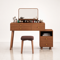 Petit bureau de coiffeuse compact avec éclairage LED intelligent réglable et pieds en bois massif – Table de maquillage gain de place pour chambre et dressing