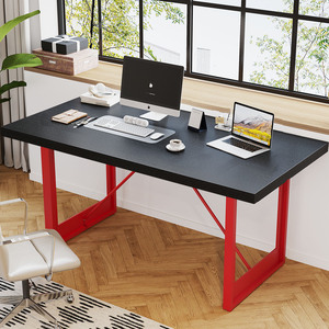 <span class=keywords><strong>Bureau</strong></span> de jeu PC de style industriel moderne pieds rouges en fer <span class=keywords><strong>noir</strong></span> finition bois Table de <span class=keywords><strong>bureau</strong></span> à domicile de direction <span class=keywords><strong>bureau</strong></span> d'étude simple - Product Image 4