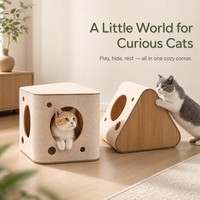 Minimalistisches Filz-Holz-Katzenhaus in Dreieck- und Quadratform, atmungsaktiver Unterschlupf für Hauskatzen zum Ausruhen und Spielen