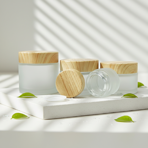 5g 10g 30g 50g 100g Frosted <b>Glass</b> Cosmetic Jars with Bamboo Lids, Matte Empty <b>Glass</b> <b>Containers</b> for Face Cream, Body Butter - Product Image 3