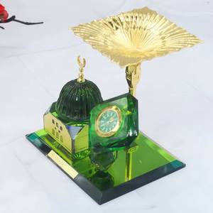 Décoration paysagère en verre cristal pour mosquée avec parasol et horloge électronique, durable pour usage intérieur, cadeau pour les fêtes musulmanes - Product Image 1