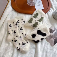 Atmungsaktive Crew-Socken aus Nerzvelours für Damen, Warme Dicke Cartoon-Winter-Plüsch-Haussocken