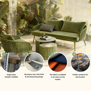 طقم أريكة فاخر مخصص للاستخدام الخارجي مع طاولة، تصميم من الحبال والراتان، متين ومقاوم للماء، مناسب للحدائق والفنادق والمطاعم والشواطئ - Product Image 2