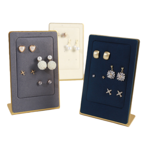 Présentoir à boucles d'oreilles vertical créatif en microfibre flanelle avec étagère métallique, boîtes cadeaux et doublure en cuir, design géométrique - Product Image 1