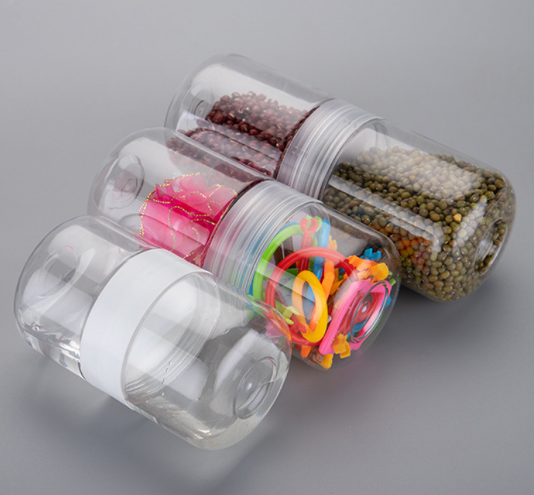 Double Sided Clear Plastic Jar with Screw Top Creative Design Airtight Seal for Nuts Beans Foods Tea Flowers