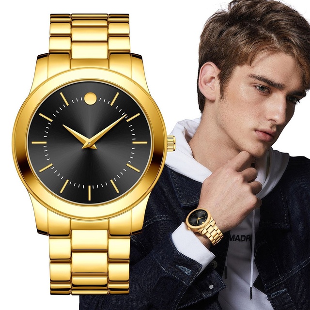 Men's Fashion Quartz Watch with 44mm Dial and Gold-Tone Alloy Strap-Waterproof Analog Watch for Daily Wear