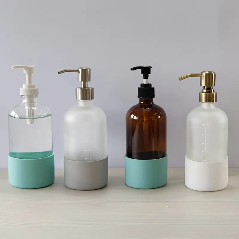 Factory Made Glass Containers Bottle Gel Dispenser Hand Soap Liquid Washing Glass Bottle With Pump