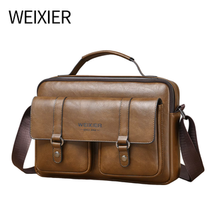 WEIXIER Custom Logo High Quality Men's Fashionable Business Office PU <strong>Leather</strong> <strong>Briefcase</strong> Messenger Laptop Crossbody Shoulder Bag - Product Image 1
