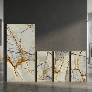 Azulejos de porcelana de alto brillo con aspecto de mármol blanco glamuroso de 80x160 cm, diseño de lujo para pisos y paredes de interiores. - Product Image 2