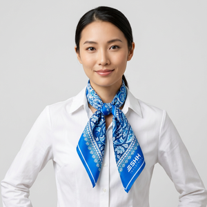 Women’s Blue Printed Satin <b>Scarf</b> Floral Paisley Pattern <b>Silk</b> Feel Square Neck Wrap Lightweight Fashion Accessory Custom Logo - Product Image 6