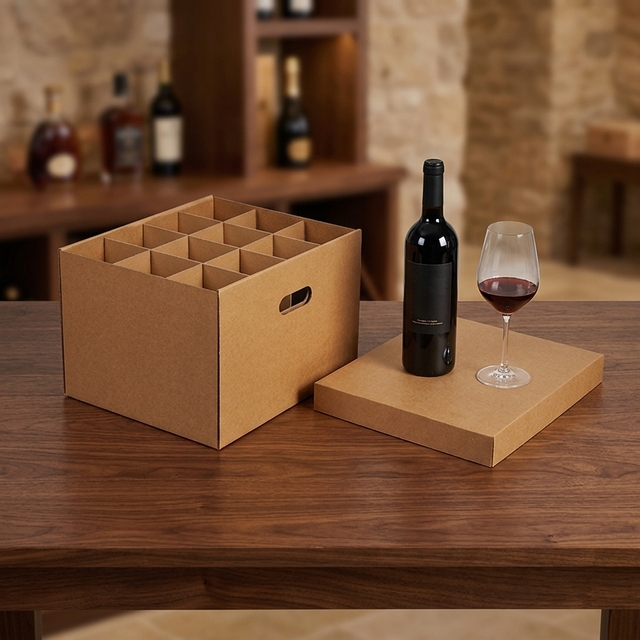 Custom Foldable Kraft Wine Glass Shipping Box Shockproof Corrugated Carton for Wine Bottle Goblet Glassware Transport Packaging