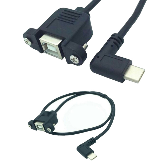 Free Sample USB 2.0 B Female Socket Printer Panel Mount to Usb 3.1 Type-c Type c Angle Male Cable with Screw