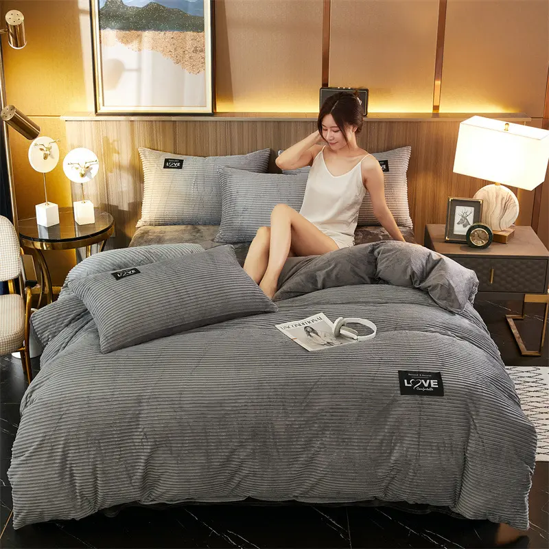 European Luxury Microfiber Warm Solid Color Skin Friendly Bedding Sets Collections Bed Sheet