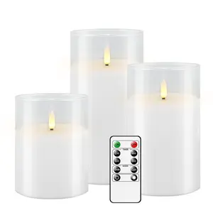 Velas LED de cera real de vidro sem chama cintilação 3 peças com controle remoto velas criativas potes de luxo