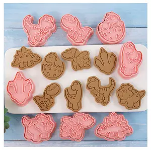 8 Pcs/set Dinosaur Cookie Cutters Plastic Dinosaur Shape Cartoon Press To Form Biscuit Mold Cookie Stamp Kitchen Bakeware