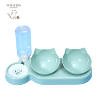 PetPetJoy PB-C2 Gamelle Double Intégrée Anti-éclaboussures à Bord Arrondi pour Chat et Chien, Écologique, Motif Uni Moderne, Étanche IPX5 pour l'Eau des Animaux