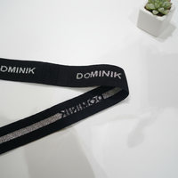 Sangle élastique en Spandex/Nylon Aoya noire imprimée avec logo personnalisé, motif alphabet scintillant argenté, confortable pour vêtements et sacs