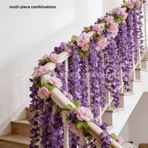 Vignes de glycine artificielles roses et violettes pour décorations de plafond de mariage, décorations extérieures, verdure spirale en plastique - Product Image 3