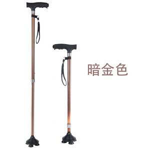 Canne télescopique pour personnes âgées avec lumière, bâton de marche à quatre pieds en alliage d'aluminium, embout en caoutchouc, couleur café noir - Product Image 2