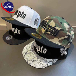 QZFSO Custom Unisex 6-Panel <b>Flat</b> Brim Snapback <b>Hat</b> Embroidered Cotton Baseball <b>Cap</b> for Outdoor Sports Parties Hip-Hop Street - Product Image 1
