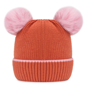 Cute Knitted Baby Hat With Pom Poms Unisex Winter Warm Beanie For Kids - Product Image 4