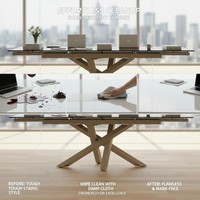 Juego de Comedor Plegable Moderno y Minimalista de Lujo con Cubierta de Vidrio Templado Travertino Extensible, Muebles Ecológicos para Hotel