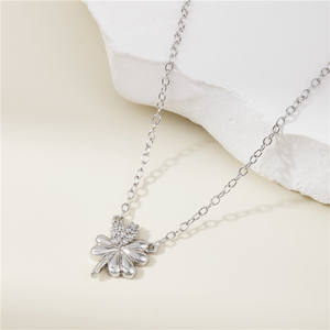 Collier pendentif trèfle à quatre feuilles en argent sterling S925, zircon rond taillé, version cuivre personnalisable, or 14 carats, exclusif pour femmes - Product Image 5