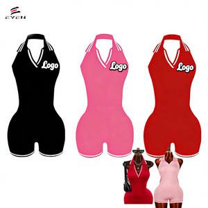 2026 Nuova <span class=keywords><strong>Tuta</strong></span> Intera da <span class=keywords><strong>Donna</strong></span> <span class=keywords><strong>Sexy</strong></span> con Schiena Scoperta Rossa Halter, Modello Bodycon Corto Estivo, Personalizzabile - Product Image 1