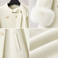 Manteau élégant pour femme Hiver Automne 2026, avec poignets en fourrure de renard double face, en mélange de laine épais et chaud, respirant, en stock