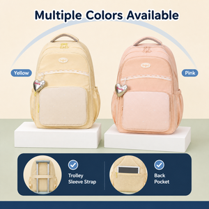 Sac à dos scolaire pour filles avec pochette pour trolley, garniture en dentelle, breloque cœur, multi-poches, sac à dos d'écolière - Product Image 1