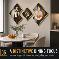 Horloge murale décorative à trois pièces avec motif diamant et horloge centrale pour salle à manger, cuisine, restaurant, intérieurs modernes
