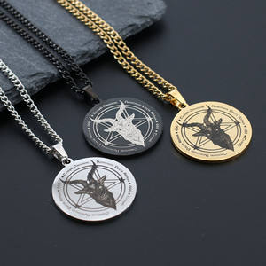 Collar Religioso Dorado con Colgante <span class=keywords><strong>de</strong></span> Calavera <span class=keywords><strong>de</strong></span> Cabra y <span class=keywords><strong>Estrella</strong></span> <span class=keywords><strong>de</strong></span> Cinco Puntas <span class=keywords><strong>de</strong></span> Salomón, <span class=keywords><strong>de</strong></span> Acero Inoxidable para Hombre, Gran Venta - Product Image 4