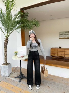 Jean décontracté <span class=keywords><strong>noir</strong></span> taille haute en denim tissé écologique pour <span class=keywords><strong>femme</strong></span>, coupe droite large, imperméable et respirant, collection 2026 - Product Image 3