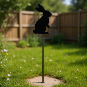 Statue décorative extérieure en métal en forme de lapin pour jardin, patio, pelouse, pot de fleurs, type sur pied, 33x15x85cm, en fer, nouveauté - Product Image 2