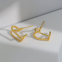 Boucles d'oreilles clous en or 18 carats creuses double cœur, en argent sterling 925, bijoux fantaisie pour femmes, design personnalisé, vente en gros