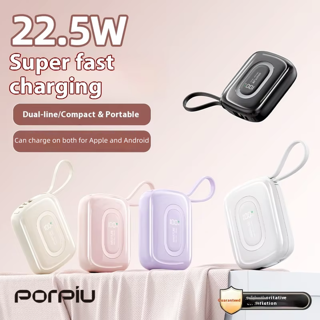 PORPIU PP-A58 Wholesale New 10000mAh Ultra Slim Li-Polymer Power Bank PD22.5W Super Fast Charging 2-in-1 Quick Charger LED