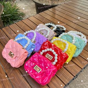 マルチカラーキッズミニバッグ2025トレンドPVCゼリー財布キャンディーカラーチェーンクロスボディバッグ女の子プリンセスパールハンドルハンドバッグ - Product Image 1