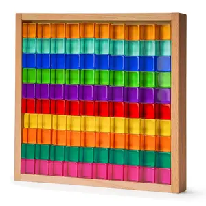 Bloques de construcción acrílicos de cubo transparente para niños, juguete de bloques de construcción de gemas transparentes de arcoíris, combinación creativa