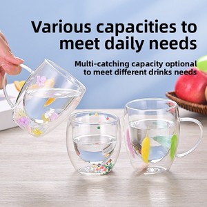 High Borosilicate Glass Drinkware Cross-Border Double-Layer Quicksand Dried Flower Cup for Milk <b>Coffee</b> Household Use - Product Image 2