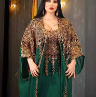 Abaya Africaine Kaftan Marocain Caftan à Paillettes Robe Islamique Boubou Djellaba Ensemble 2 Pièces Tenue Musulmane pour Femme