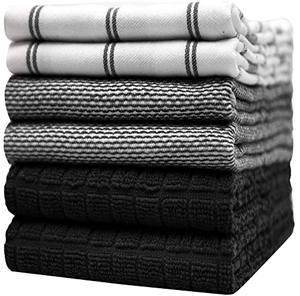 Striped Cotton <b>Kitchen</b> <b>Towels</b> Rectangle Woven Eco Friendly Machine Wash Black White Pattern - Product Image 1