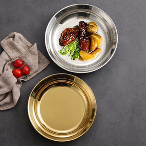 Stainless Steel Round Plate 304 Gold Dinner Plate Microwave Safe Food Serving Plate - Product Image 1