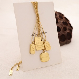 Fashion Jewelry Women's <b>Necklace</b> Custom Stainless Steel Zircon Pendant Blank Engraved Geometric Square Letter Casual/Sporty - Product Image 2