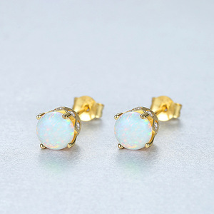 Minimalist S925 Silver <b>Opal</b> Stud <b>Earrings</b> Claw Setting Classic Women's Jewelry Everyday Wear Factory wholesale - Product Image 5
