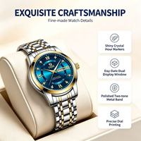 Montre à quartz pour homme DIJIE, bracelet en alliage, cadran bleu, verre cristal, résistance à l'eau 3BAR, fermoir papillon