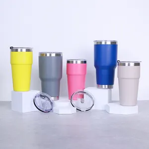 Benutzer definiertes Logo 20oz 30oz Wieder verwendbare Tasse Edelstahl Pulver beschichteter Becher Isolierte Reise-Thermo flasche Kaffeetasse mit Deckel