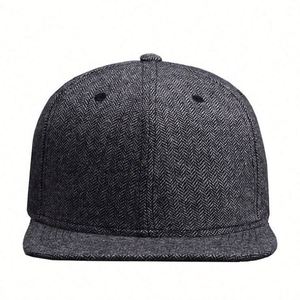 Custom Hip Hop Performance Outdoor Sporty 50% Wool Herringbone Fabric Autumn Winter 6 Panel Mid Profile Flat Bill Hat - Product Image 2